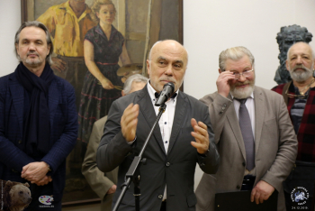 Выставка `Отец и сын Переяславцы. Живопись, скульптура`. Любавин Анатолий Александрович у микрофона