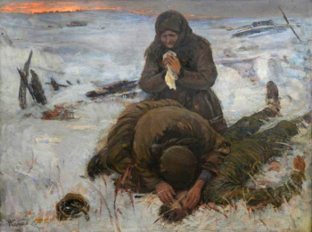 Сачко Филипп Николаевич. Об этом забывать нельзя. Холст, масло. 95х120. 1970-е. Ингушский государственный музей краеведения имени Т.Мальсагова.
