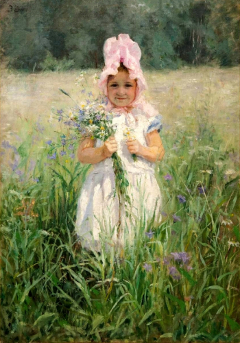 Шанкс Эмилия Яковлевна. В цветах (Дочь художника Поленова Василия Дмитриевича). Холст, масло. 67х47. 1890-е. Частное собрание.