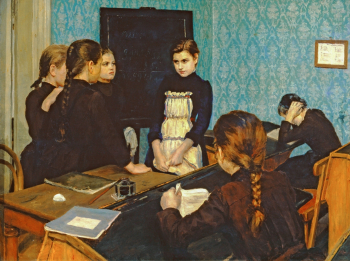 Шанкс Эмилия Яковлевна. Новенькая в школе. Холст, масло. 79х105. 1892. Государственная Третьяковская галерея.