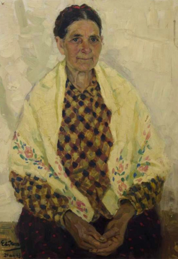 Ноздрин Евгений Алексеевич. Портрет матери художника (Ноздрина А.Ф.). Картон, масло. 70х50. 1963. Пензенская областная картинная галерея имени К.А.Савицкого.