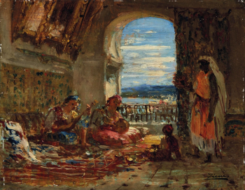 Феликс Зим. Женщины в Серальо. Доска, масло. 15,4х19,2. Частное собрание.