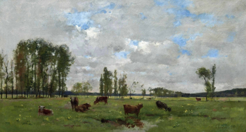 Пьер-Эммануэль Дамой. Выпас скота. Холст, масло. 45х82. Частное собрание.