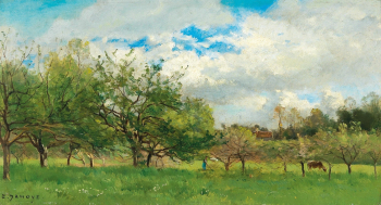 Пьер-Эммануэль Дамой. Летний пейзаж. Доска, масло. 27,3х30,5. Частное собрание.