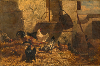 Шарль Эмиль Жак. Цыплята. Холст, масло. 18х26. 1800-е. Амстердамский исторический музей.