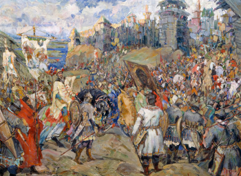 Модоров Фёдор Александрович. Осада Казани войсками Иоанна IV Грозного в 1552 году. Холст, масло. 90х129. 1914. Военно-исторический музей артиллерии, инженерных войск и войск связи.