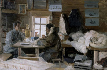 Борисов Александр Алексеевич. В гостях у самоедов на Новой Земле. Холст на картоне, масло. 33,5х51. 1898. Художественная культура Русского Севера.