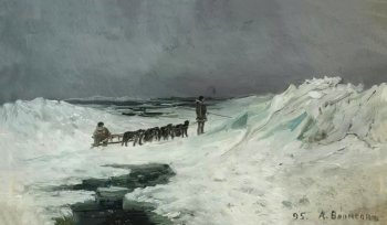 Борисов Александр Алексеевич. Среди вечных льдов. Эскиз. Холст на картоне, масло. 22,8х40,3. 1895. Екатеринбургский музей изобразительных искусств.