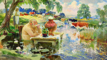 Бучкури Александр Алексеевич. Чаепитие. Холст на фанере, масло. 54х94. 1933. Воронежский областной художественный музей имени И.Н.Крамского.