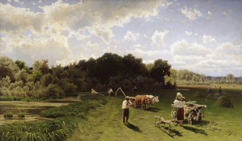 Сергеев Николай Александрович. Сенокос. Холст, масло. 114х195. 1887. Новгородский государственный объединенный музей-заповедник.