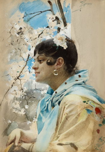 Андерс Цорн. Кармен. Бумага, акварель. 25х18,5. 1884. Частное собрание.