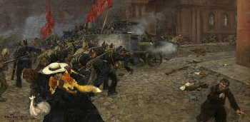 Владимиров Иван Алексеевич. Взятие Зимнего дворца 25 октября 1917 года. Холст, масло. 79х155. 1918. Государственный музей политической истории России.