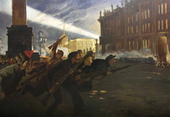 Нурмухаметов Рашит Мухаметбареевич. Штурм Зимнего дворца 25 октября 1917 года. Холст, масло. 240х143. 20 век. Национальный музей Республики Башкортостан.