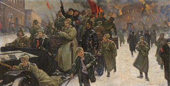 Кузнецов Владимир Александрович. Февральские дни 1917 года. Холст, масло. 84,5х162,5. 1928. Государственный исторический музей.