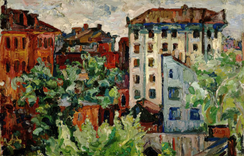 Степанова Варвара Фёдоровна (`Варст`). Москва, вид из окна. Холст на картоне, масло. 32х50. 1939. Московский музей современного искусства.