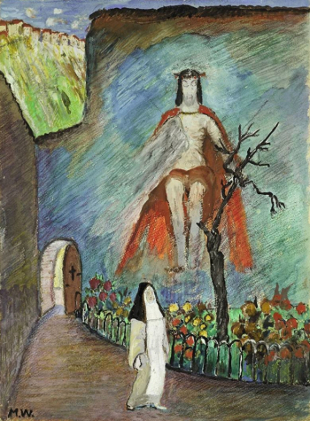 Верёвкина Марианна Владимировна. Монастырский сад. Бумага, гуашь. 33,7х25. 1926. Частное собрание.