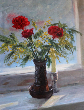 Утицких Павел Сергеевич. Букет для мамы на 8 марта. Холст, масло. 49,5х39,5. 2004. Старооскольский художественный музей.