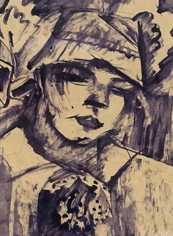 Коровай Елена Людвиговна. Автопортрет в шляпе. Бумага, чернила. Государственный музей искусств Республики Каракалпакстан имени И.В.Савицкого.