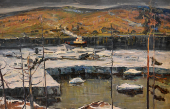 Мишарин Михаил Никифорович. Ледоход на Енисее. Холст, масло. 72х111. 1987. Музей истории города Черногорска.