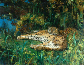 Джон Макаллан Суон. Индийские леопарды. Холст, масло. 121х154. Конец 19 или начало 20 века. Картрайт Холл.