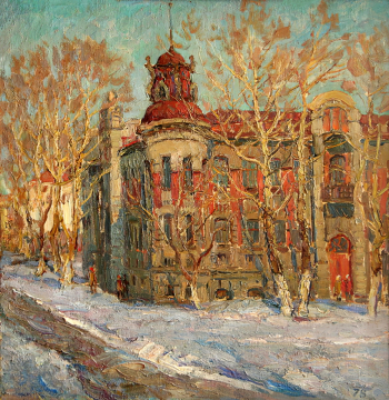 Зотеев Виктор Александрович. Барнаул, Кредитный техникум. Холст, масло. 60,5х60. 1978. Государственный художественный музей Алтайского края.