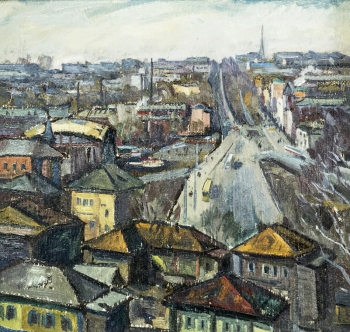 Фризен Альфред Петрович. Проспект Ленина. Картон, масло. 1986. Государственный художественный музей Алтайского края.