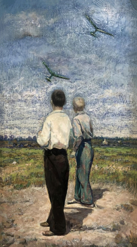 Фельдман Яков Маркович. Планёристы. Холст, масло. 40х67. 1950. Государственный центральный музей кино.