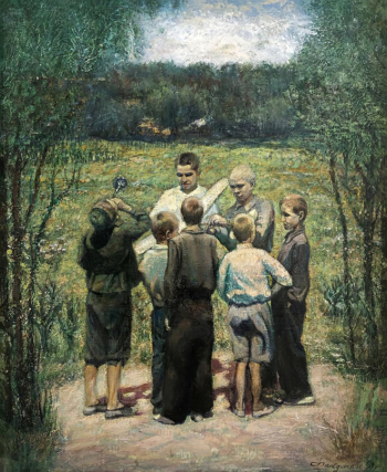 Фельдман Яков Маркович. Планёристы. Холст, масло. 56х45. 1950. Государственный центральный музей кино.