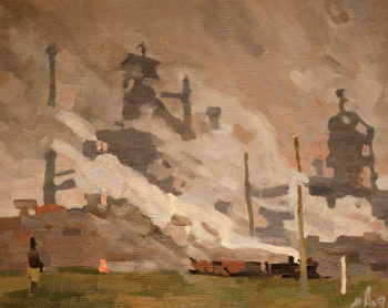 Аникеев Михаил Корнеевич. Косая гора в Туле. Оргалит, масло. 54х65. 1957. Балашихинская картинная галерея.