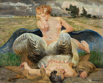 Яцек Мальчевский. Крылатая химера - полулев-получеловек. Холст, масло. 1906. Национальный музей (Варшава).
