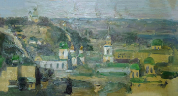 Вахрушов Феодосий Михайлович. Уголок Киева. Бумага, масло. 9,0х17,3. Начало 20 века. Тотемское музейное объединение.