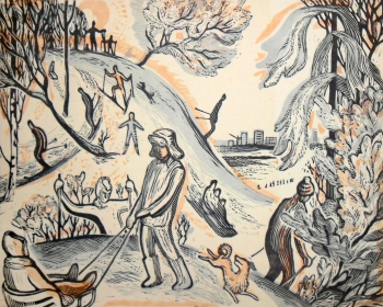Коровай Ирина Георгиевна. Зимние каникулы. Бумага, линогравюра. 30х36,5. 1974. Узловский художественно-краеведческий музей.
