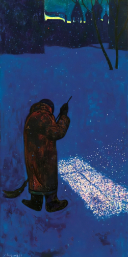 Глазунов Илья Сергеевич. Дворник. Новогодняя ночь. Холст, масло. 158,5х79. 1968. Московская государственная картинная галерея Народного художника СССР Ильи Глазунова.