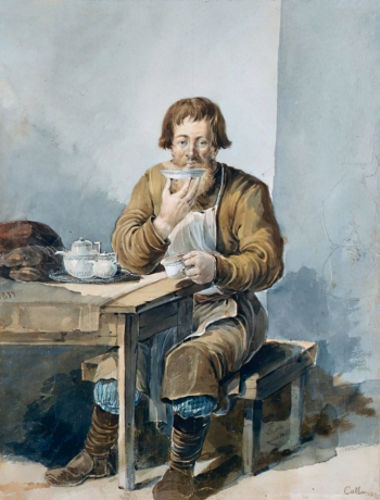 Кольман Карл Иванович. Дворник за чаепитием. Бумага, акварель. 32,4х24,7. 1837. Государственный музей изобразительных искусств имени А.С.Пушкина.