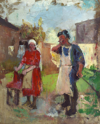 Мухаметжанов Шакир Нигматович. Любовь кухарки и дворника. Холст, масло. 81х66. 20 век. Государственный музей изобразительных искусств Республики Татарстан.