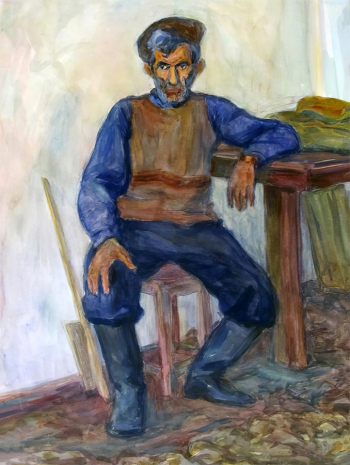 Эйгес Ольга Вячеславовна. Сидящий дворник. Бумага, акварель. 55х40,4. 1950-е. Новокузнецкий художественный музей.