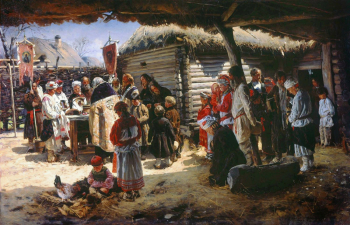 Маковский Константин Егорович. Молебен на Пасху. Холст, масло. 1888. Серпуховский историко-художественный музей.