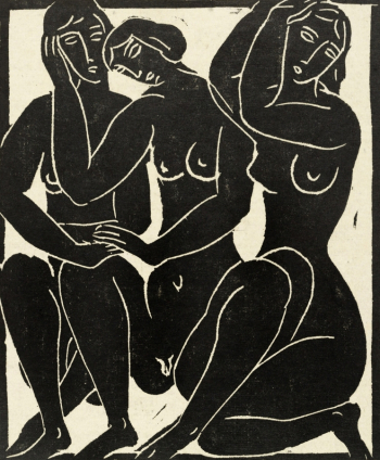 Коган Моисей (Мойше) Герцевич. Три обнажённые. Бумага, линогравюра. 27х23,5. 1926-1929. Музей современного искусства (Нью-Йорк).