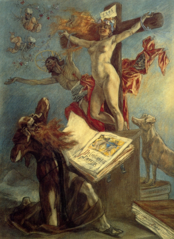 Фелисьен Ропс. Искушение святого Антония. Бумага, пастель. 1878. Королевская библиотека Бельгии.