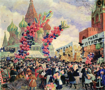 Кустодиев Борис Михайлович. Вербный торг у Спасских ворот. Холст, масло. 80х93,5. 1917. Государственный Русский музей.