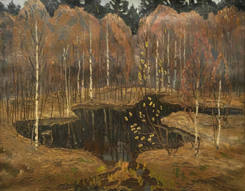 Подгорный Владимир Андреевич. Весна (Апрель) в Мещёрском лесу. Картон, масло. 80х100. 1977. Государственный музей-заповедник С.А.Есенина.