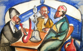Ле-Дантю Михаил Васильевич. Трое мужчин, курящих кальян. Бумага, акварель. 10,5х16,8. 1912. Государственный центральный театральный музей имени А.А.Бахрушина.