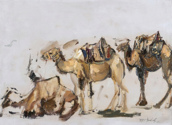 Яковлев Борис Николаевич. Верблюды, этюд. Картон, масло. 50,5х35,5. 1925. Звенигородский историко-архитектурный и художественный музей.