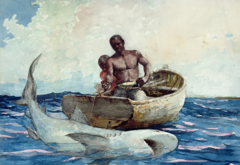 Уинслоу Хомер. Ловля акулы. Бумага, акварель. 35х53,3. 1885. Частное собрание.