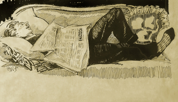 Елисеев Константин Степанович. Шеф спит. Бумага, тушь. 20х33,5. 1927. Переславль-Залесский государственный историко-архитектурный и художественный музей-заповедник.