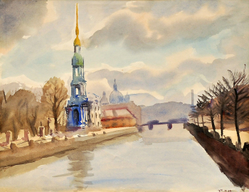 Лапшин Николай Фёдорович. Никольский собор. Бумага, акварель. 33х43. 1939. Художественная культура Русского Севера.