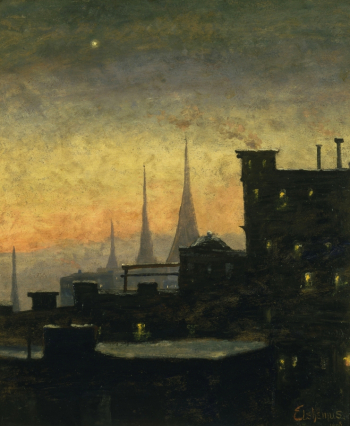 Луи Элшемус. Крыши Нью-Йорка. Картон, масло. 30,5х25,6. 1908. Собрание Филлипс.