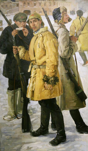 Дроздов Иван Георгиевич. Первые красноармейцы. Холст, масло. 152х85. 1924. Военно-исторический музей артиллерии, инженерных войск и войск связи.