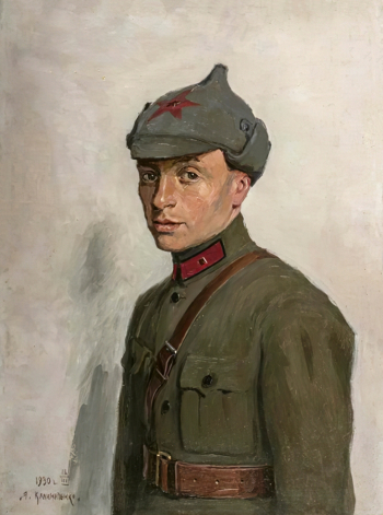 Калиниченко Яков Яковлевич. Красноармеец. Картон, масло. 68х51. 1930. Рязанский государственный областной художественный музей имени И.П.Пожалостина.