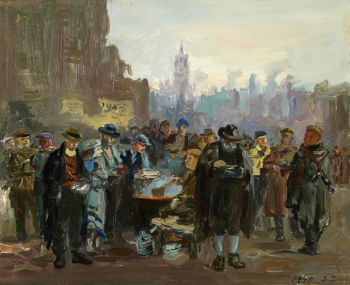Потехин Алексей Александрович. Их освободила Красная армия. Картон, масло. 32,5х27. 1945. Вятский художественный музей имени В.М. и А.М.Васнецовых.
